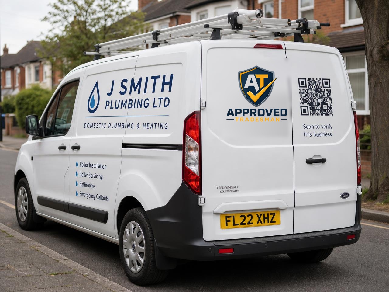 A tradesman's van carrying the Approved Tradesman shield.